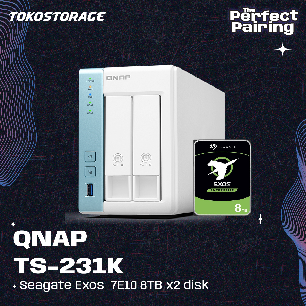 QNAP TS-231K dan HDD Seagate EXOS 8TB - 2 x 8TB
